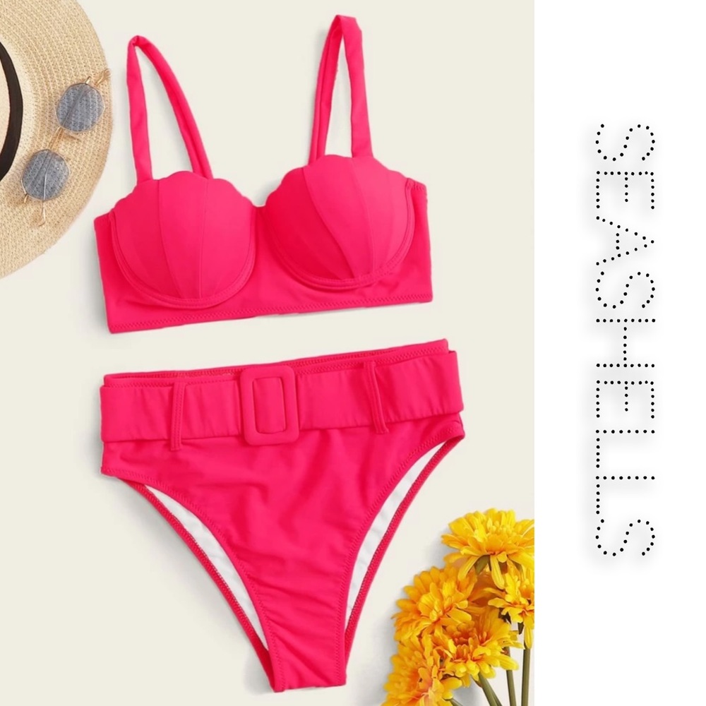 🎁 Scallop Shell Trim & High Waisted Bikini